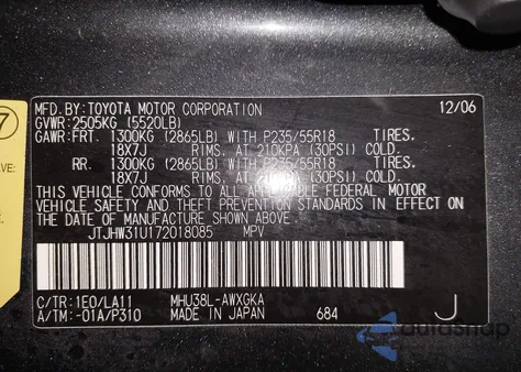 2007 Lexus Rx 400H z USA, uszkodzony, nr VIN JTJHW31U172018085